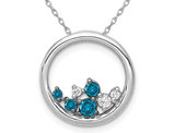 1/3 Carat (ctw) Blue and White Diamond Circle Pendant Necklace in 14K White Gold with Chain